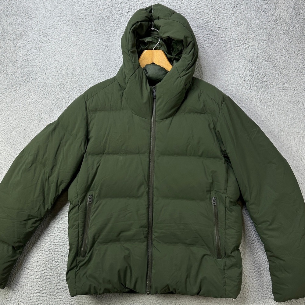 Uniqlo Men XL Jacket Seamless Down Parka Green Full Zip Hoodie Puffer Pocket EUC - Picture 3 of 9